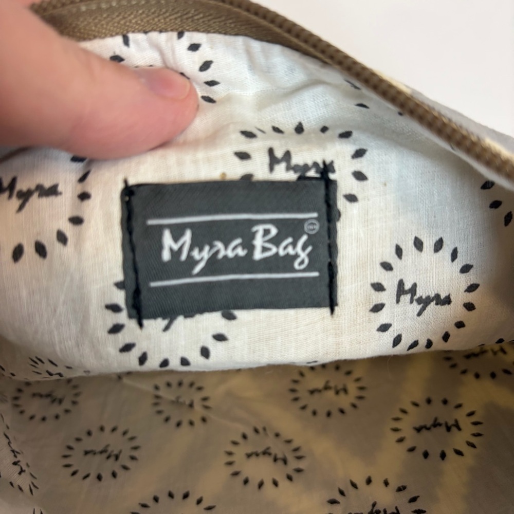 Myra Bag Boho Canvas & Leather Wristlet Clutch Geometric Print NWT - Picture 4 of 8